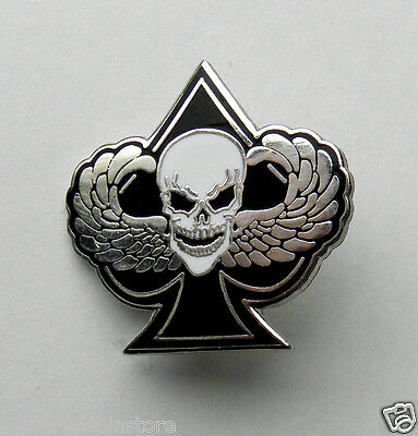 Bikers  Metal Badge Lapel Pin Skull Top Hat Ace of Clubs 